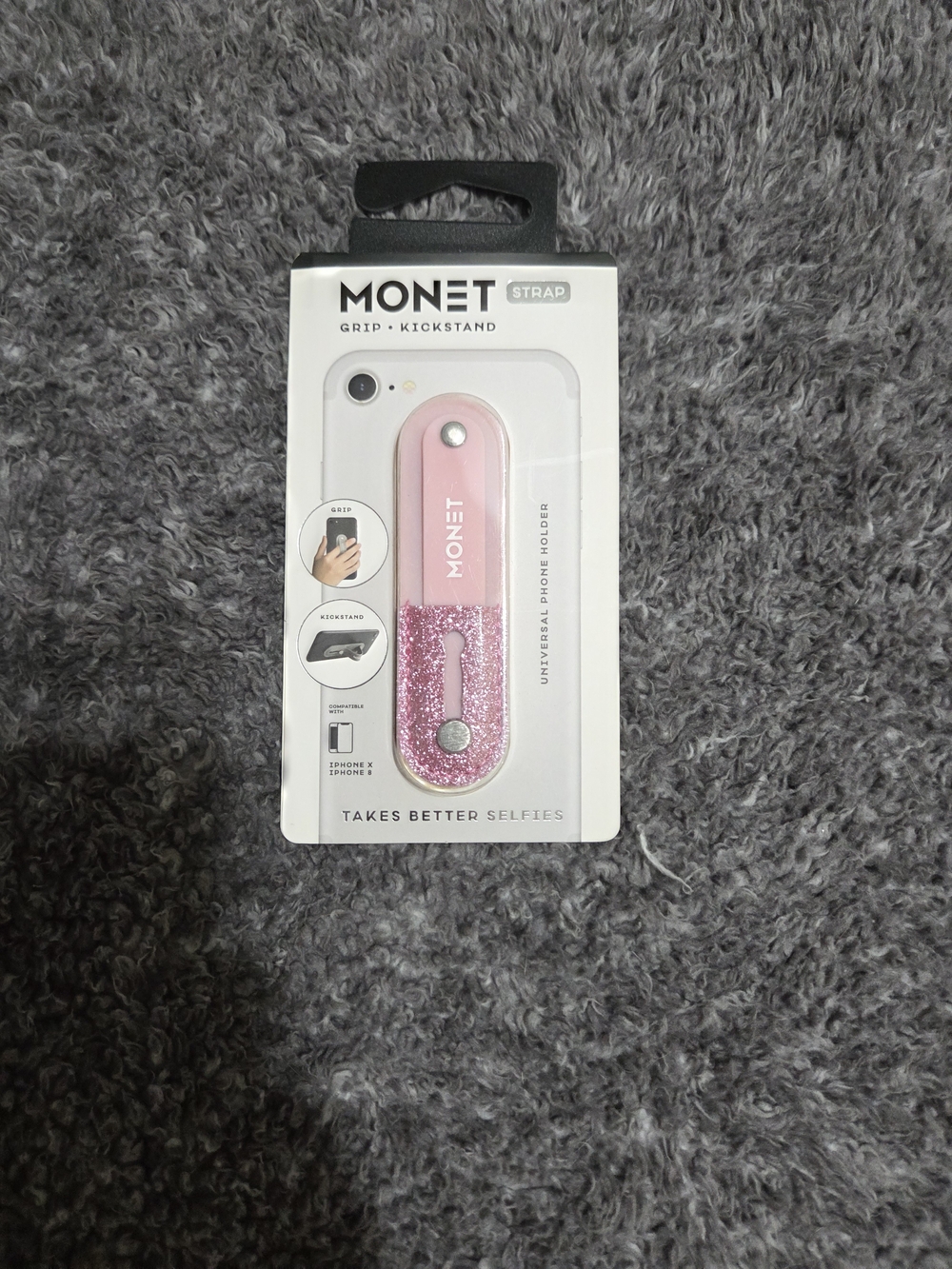 Monet Pink Glitter Strap Grip with Foldable Kickstand